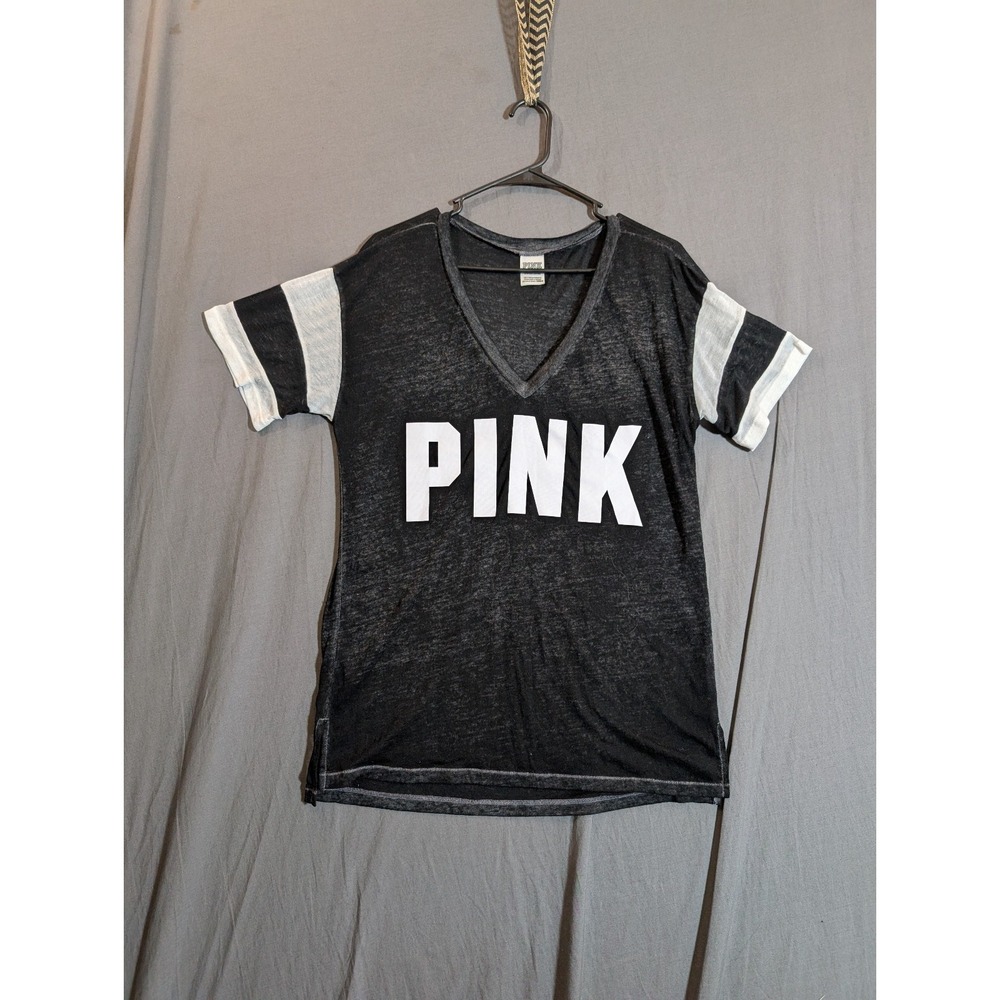 Victoria's Secret PINK‎ short sleeve V-neck burnout tee in black and white